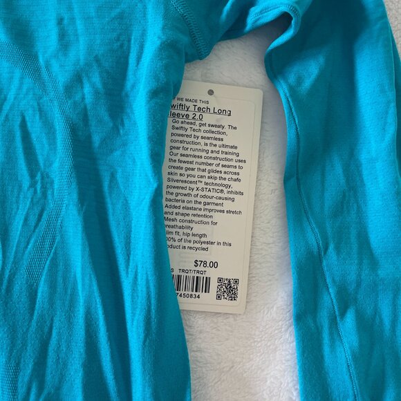 NWT Lululemon Swiftly Tech Long Sleeve T-Shirt Turquoise Tide - Picture 7 of 8